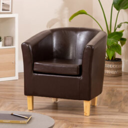 Meriden 68Cm Wide Brown Pu Vegan Leather Accent Tub Chair Supplied With Both Light And Dark Wooden Legs - thumbnail 2