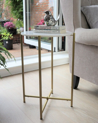 Aspect Furniture Naomi Genuine Round White Marble Side Table , Gold Legs - image 1