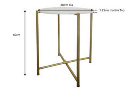 Aspect Furniture Naomi Genuine Round White Marble Side Table , Gold Legs - thumbnail 5