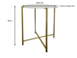 Aspect Furniture Naomi Genuine Round White Marble Side Table , Gold Legs - thumbnail 6