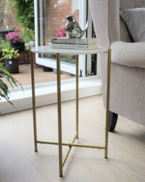 Aspect Furniture Naomi Genuine Round White Marble Side Table , Gold Legs
