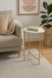 Aspect Furniture Naomi Genuine Round White Marble Side Table , Gold Legs - thumbnail 2