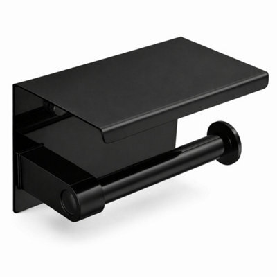 Billtix Toilet Roll Holder Wall Mounted With Shelf Stainless Steel Toilet Paper Holder Bathroom Tissue Roll Storage Black - image 1