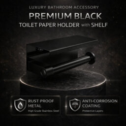 Billtix Toilet Roll Holder Wall Mounted With Shelf Stainless Steel Toilet Paper Holder Bathroom Tissue Roll Storage Black - thumbnail 2