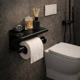 Billtix Toilet Roll Holder Wall Mounted With Shelf Stainless Steel Toilet Paper Holder Bathroom Tissue Roll Storage Black - thumbnail 7
