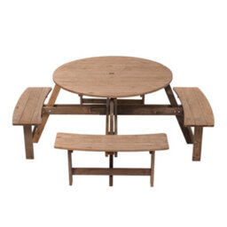 Living And Home Wooden Garden Picnic Table And 4 Bench Set Outdoor 8 Seat Round Table Bench Set - thumbnail 1