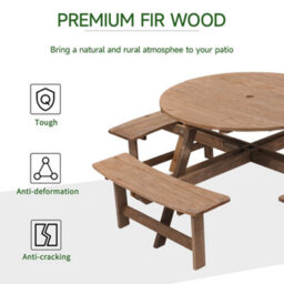 Living And Home Wooden Garden Picnic Table And 4 Bench Set Outdoor 8 Seat Round Table Bench Set - thumbnail 5