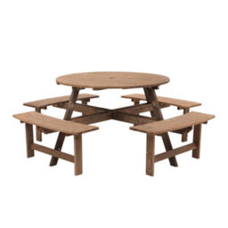 Living And Home Wooden Garden Picnic Table And 4 Bench Set Outdoor 8 Seat Round Table Bench Set - thumbnail 6