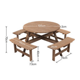 Living And Home Wooden Garden Picnic Table And 4 Bench Set Outdoor 8 Seat Round Table Bench Set - thumbnail 7