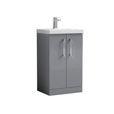Balterley  Contemporary Bathroom 2 Soft Close Door & Thin-Edge Floor Standing Vanity Unit Basin, Satin Grey, 500mm - image 1