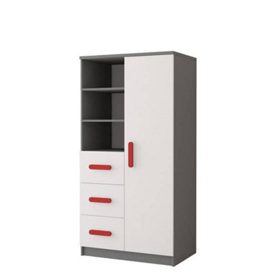 Arte Bold Grey And White Sideboard H1600mm W800mm D400mm - Red Handles For Statement Interiors - image 1