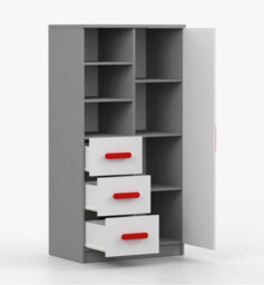 Arte Bold Grey And White Sideboard H1600mm W800mm D400mm - Red Handles For Statement Interiors - thumbnail 3