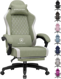 Gtplayer Fabric Gaming Chair With Footrest, Ergonomic Computer Desk Chair With Pocket Spring Cushion Home Office Chair, Green