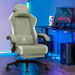 Gtplayer Fabric Gaming Chair With Footrest, Ergonomic Computer Desk Chair With Pocket Spring Cushion Home Office Chair, Green - thumbnail 2