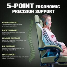 Gtplayer Fabric Gaming Chair With Footrest, Ergonomic Computer Desk Chair With Pocket Spring Cushion Home Office Chair, Green - thumbnail 6