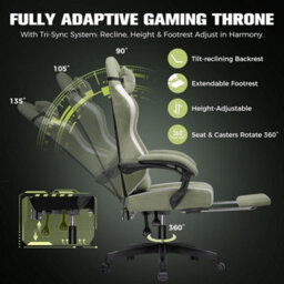 Gtplayer Fabric Gaming Chair With Footrest, Ergonomic Computer Desk Chair With Pocket Spring Cushion Home Office Chair, Green - thumbnail 4