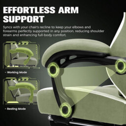 Gtplayer Fabric Gaming Chair With Footrest, Ergonomic Computer Desk Chair With Pocket Spring Cushion Home Office Chair, Green - thumbnail 7