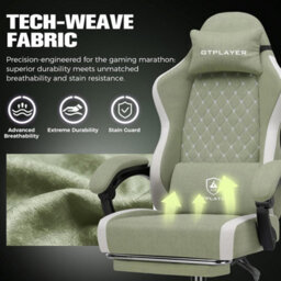 Gtplayer Fabric Gaming Chair With Footrest, Ergonomic Computer Desk Chair With Pocket Spring Cushion Home Office Chair, Green - thumbnail 8