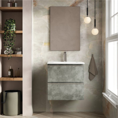 Banyetti Vatilla 600mm Wall Hung Vanity Unit With Lira Basin - Cemento Grey - image 1