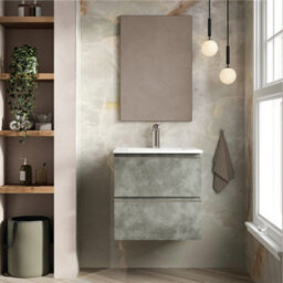 Banyetti Vatilla 600mm Wall Hung Vanity Unit With Lira Basin - Cemento Grey - thumbnail 1