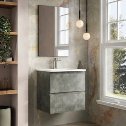Banyetti Vatilla 600mm Wall Hung Vanity Unit With Lira Basin - Cemento Grey - thumbnail 2