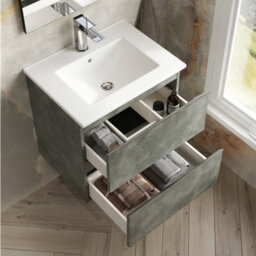 Banyetti Vatilla 600mm Wall Hung Vanity Unit With Lira Basin - Cemento Grey - thumbnail 3