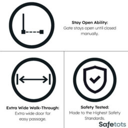 Safetots Wooden Elegance Gate, White, 145Cm - 153Cm, Pressure Fit Safety Gate, 73Cm Extra Wide Doorway, Easy Installation - thumbnail 5