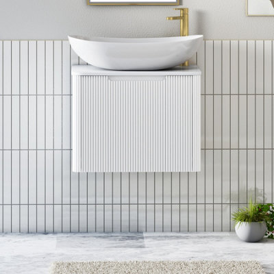 Royal Bathrooms Avenza 600mm Matte White Wall Hung Bathroom Countertop Vanity Unit 1 Drawer With Cesar Basin - image 1