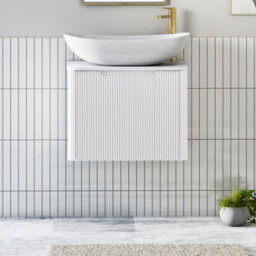 Royal Bathrooms Avenza 600mm Matte White Wall Hung Bathroom Countertop Vanity Unit 1 Drawer With Cesar Basin - thumbnail 1