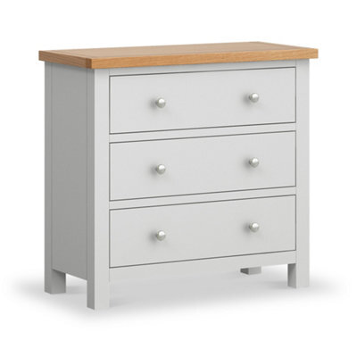 Farro Grey 3 Drawer Chest Fully Assembled - Painted With Oak Top By Roseland Furniture - image 1