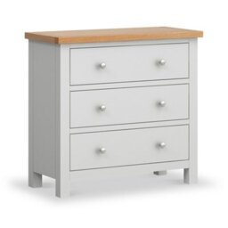 Farro Grey 3 Drawer Chest Fully Assembled - Painted With Oak Top By Roseland Furniture - thumbnail 2