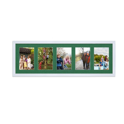 AK Frames 26X8 White Classic Multi Photo Frame With Emerald Mount - Holds 5 Apertures (5X) 6X4 Photos - image 1