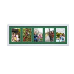 AK Frames 26X8 White Classic Multi Photo Frame With Emerald Mount - Holds 5 Apertures (5X) 6X4 Photos - thumbnail 1