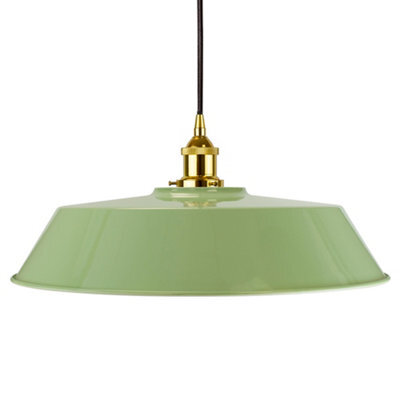 Mint Green Large Chancery Painted Dome Pendant Light With Gold Lamp Holder And Black Round Cable - Se Home - image 1
