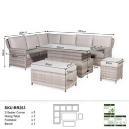Furnishings For Less UK Left Hand Rattan Garden Corner Sofa Set With Rising Table - thumbnail 3