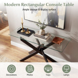 Costway Glass Console Table 115 Cm Entryway Table With Clear Tempered Glass Top-Black - thumbnail 3