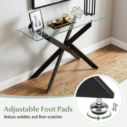 Costway Glass Console Table 115 Cm Entryway Table With Clear Tempered Glass Top-Black - thumbnail 7