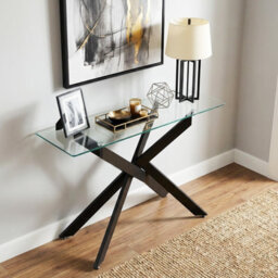 Costway Glass Console Table 115 Cm Entryway Table With Clear Tempered Glass Top-Black - thumbnail 1