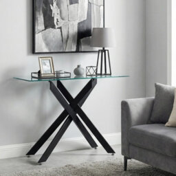 Costway Glass Console Table 115 Cm Entryway Table With Clear Tempered Glass Top-Black - thumbnail 4