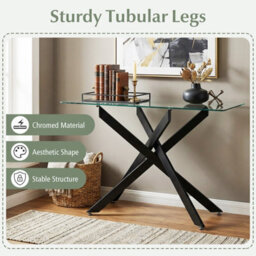Costway Glass Console Table 115 Cm Entryway Table With Clear Tempered Glass Top-Black - thumbnail 5
