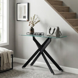 Costway Glass Console Table 115 Cm Entryway Table With Clear Tempered Glass Top-Black - thumbnail 8