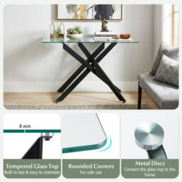 Costway Glass Console Table 115 Cm Entryway Table With Clear Tempered Glass Top-Black - thumbnail 9