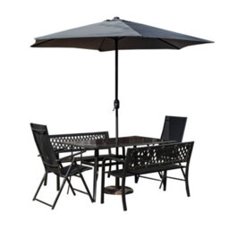 Samuel Alexander Outdoor 6 Person Rectangular Glass Top Garden Dining Table Benches & Chairs With Grey Havana Parasol And Base Set - thumbnail 9