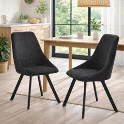 Fwstyle Myla Set Of 2 Black Chenille Upholstered 360 Degree Swivelling Dining Chairs - thumbnail 1