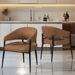 Fativo 79Cm H Set Of 2 Dining Chairs Microfiber Leather Accent Upholstered Arm Chair Low Back Dining Room Kitchen,  Reddish Brown