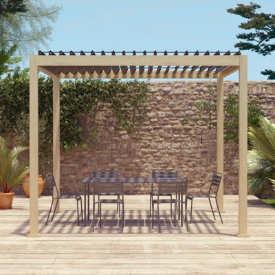 Sweeek - Louvered Pergola Aluminium 3 X 3M V2 Wood Coloured/anthracite - Triomphe - image 1