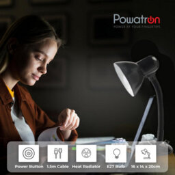 Powatron Desk Lamp Black Flexible Adjustable Living Room Desk Lamp For Home Office Halogen Bulb Included - thumbnail 4