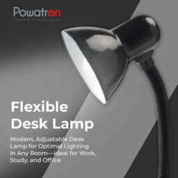 Powatron Desk Lamp Black Flexible Adjustable Living Room Desk Lamp For Home Office Halogen Bulb Included - thumbnail 2