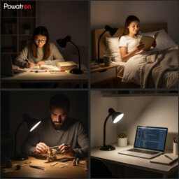 Powatron Desk Lamp Black Flexible Adjustable Living Room Desk Lamp For Home Office Halogen Bulb Included - thumbnail 9