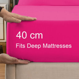 "Ameha Fitted Sheet 40Cm Extra Deep Pocket Bed Sheets Elastic Corners Soft Microfiber Fitted Sheet 16"" (Hot Pink,single 91X 190 Cm)" - thumbnail 3